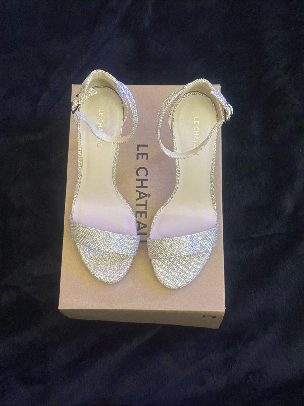 le chateau Brand New Gold Sparkling Champagne Ankle-Strap Stilettos